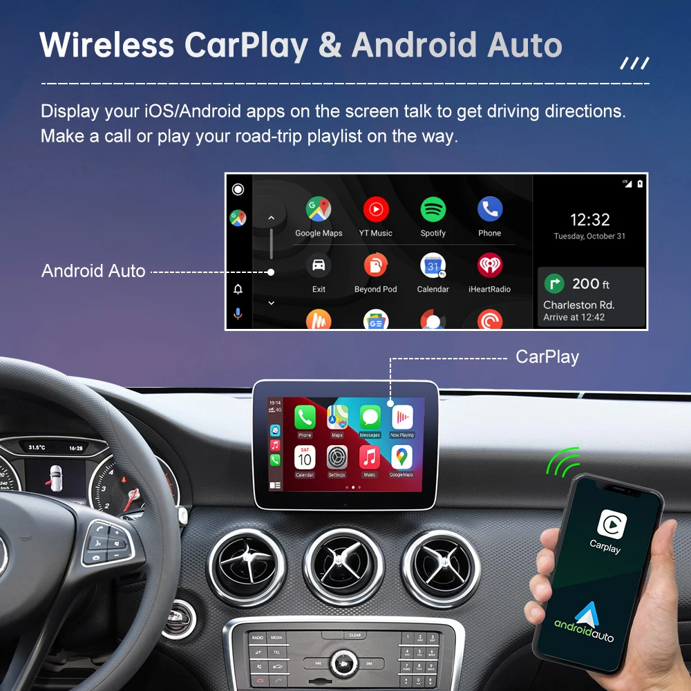 Wireless CarPlay per Mercedes Benz A B classe C W205 GLA GLC CLA W176 W246 con Android Auto Youtube Mirror Link AirPlay Car Play