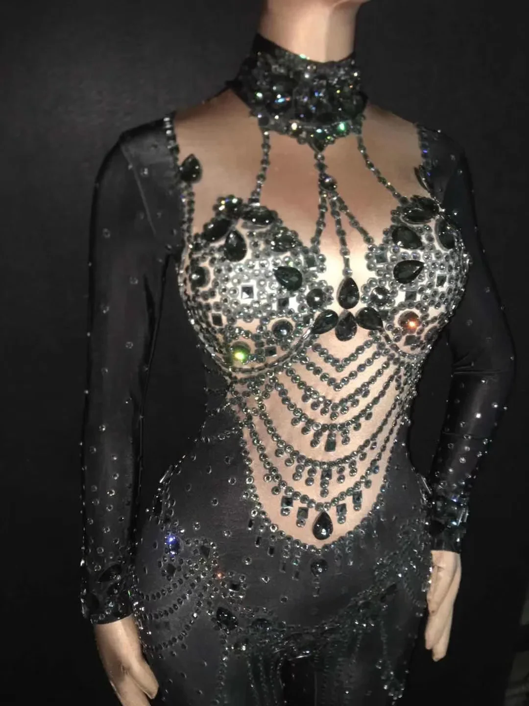 라인 석 점프 슈트 여성 섹시한 생일 댄스 파티 댄스 파티 클럽 가수 쇼 무대 Rompers 디자이너 의류 드래그 퀸