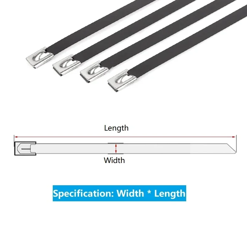 4.8/8mm 304 Stainless Steel Metal Black Cable Ties Self-Locking High Temperature Resistance Oxidation Resistance
