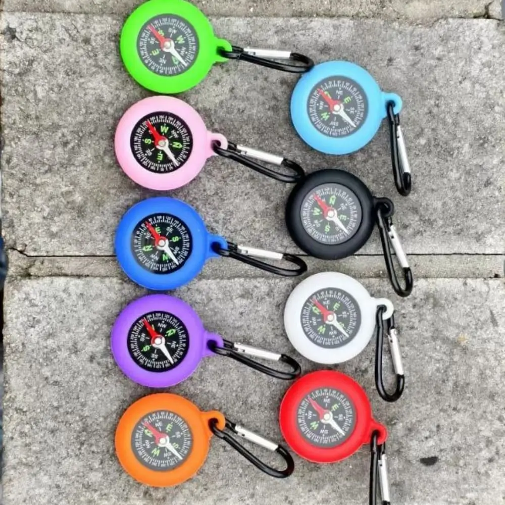 Mini Outdoor Survival Compass Carabiner with Compass 9 Colors Camping Keychain 88*42mm Mountaineering Hiking Backpack Buckle