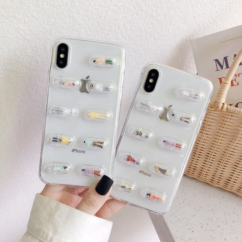 Чехол для телефона с мультяшной капсулой для iPhone 17promax16 15 14 13, милый эпоксидный прозрачный мягкий чехол из ТПУ, универсальный дизайн
