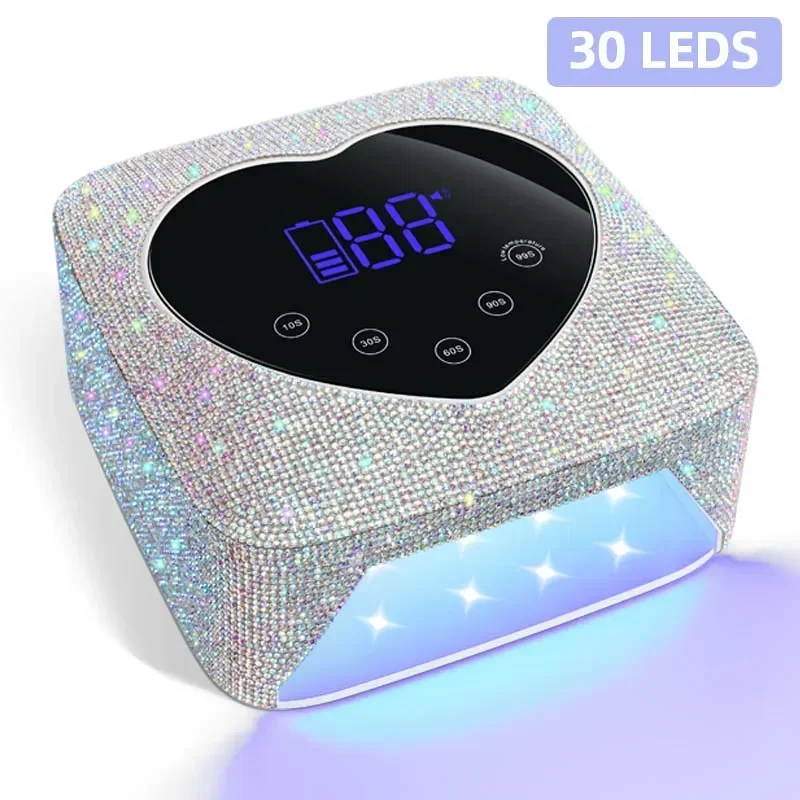 Lámpara LED UV para uñas, luz UV inalámbrica recargable de 72W para uñas con diamantes de imitación en forma de corazón, máquina de manicura y pedicura, herramientas para uñas