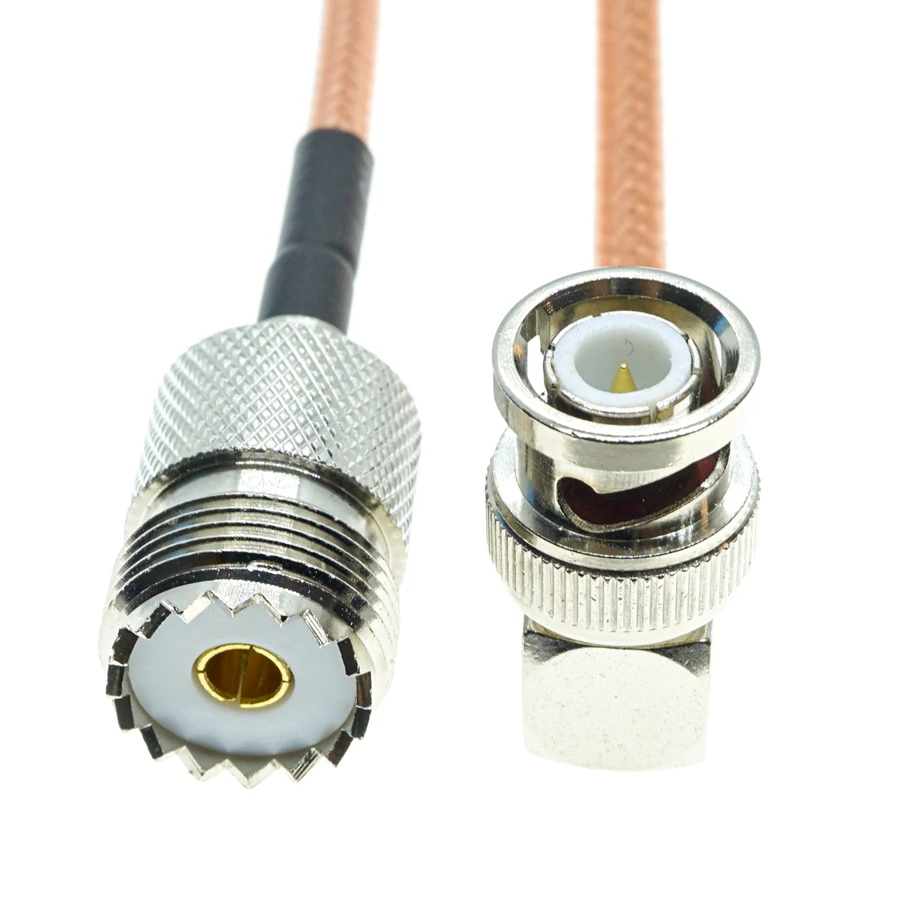 BNC Male Right Angle to UHF Female SO239 RF Coax Pigtail Jumper 50ohm double shield RG142 Cable