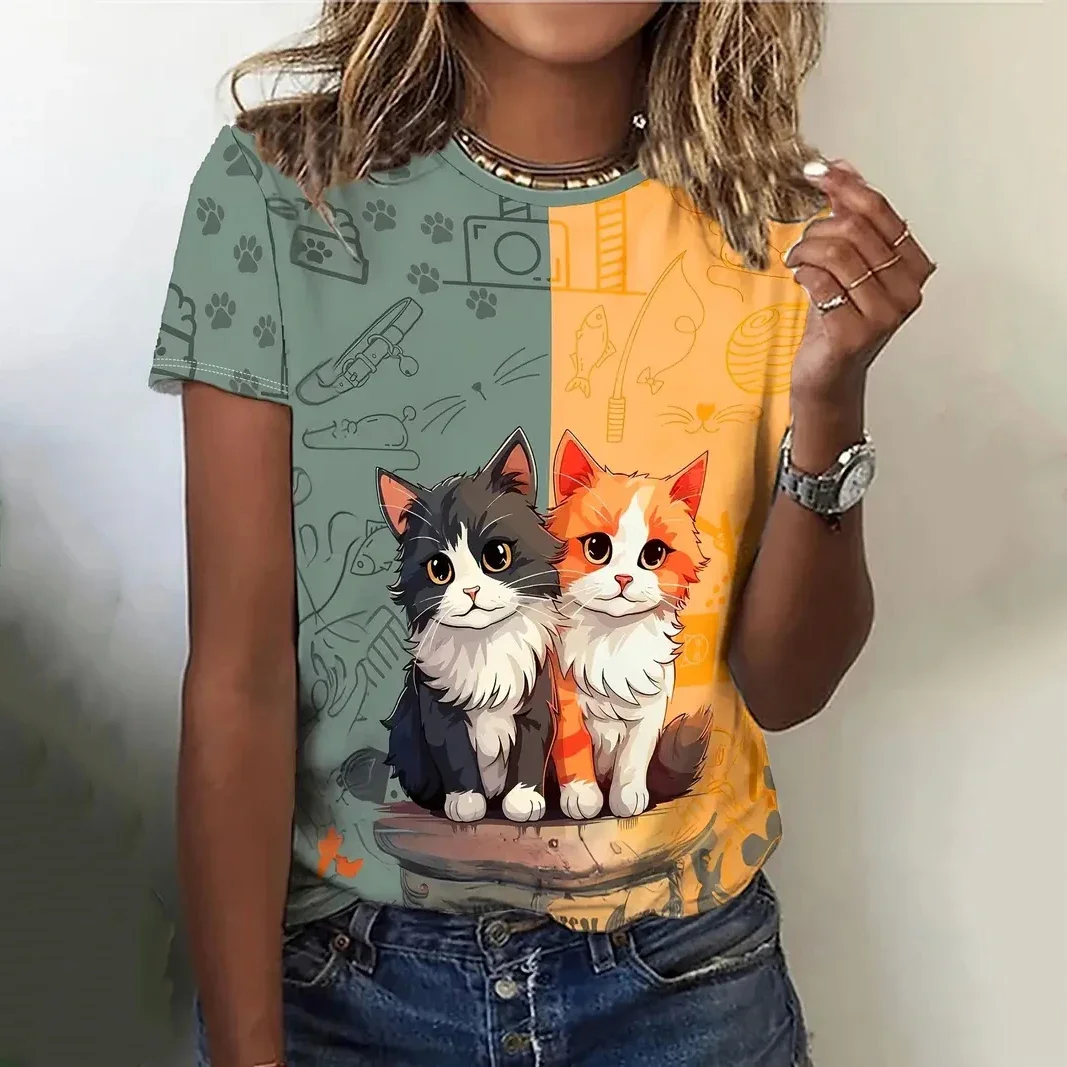 

Women's T Shirt Streer Female Summer Loose Tee Tops Y2k Clothing Cartoon Animal Print T Shirt Casual O-Neck Short Sleeve Camisa
