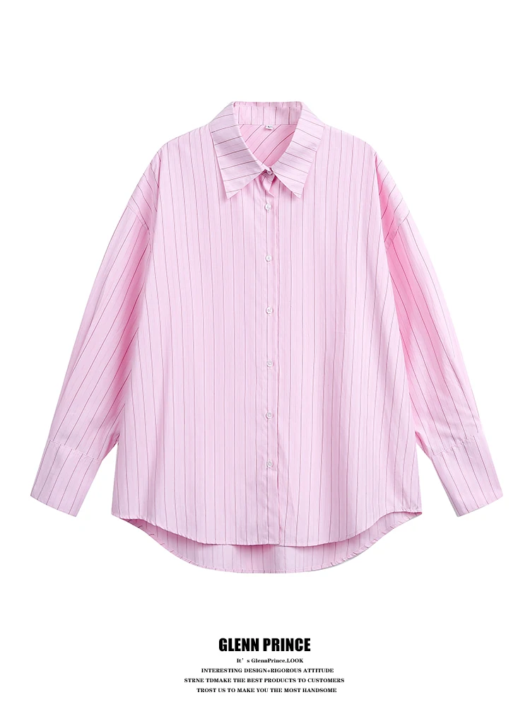 

GPstudio Korean Sle Long Sve Striped irt ex Spring New Faionable Versatile irt Jaet Breathable Casual Loose Fit