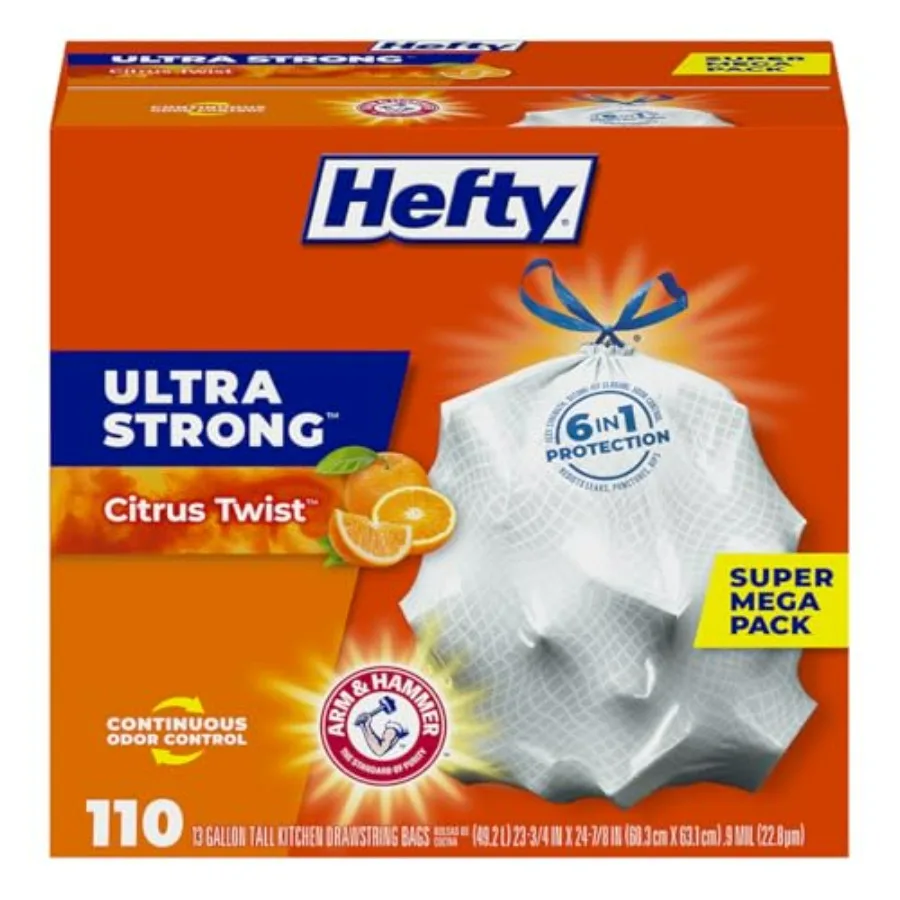 

Ultra Strong 13 Gallon Trash Bags, Tall Kitchen Trash Bags 13 Gallon Size, Drawstring Closure, Continuous Odor Control, White,