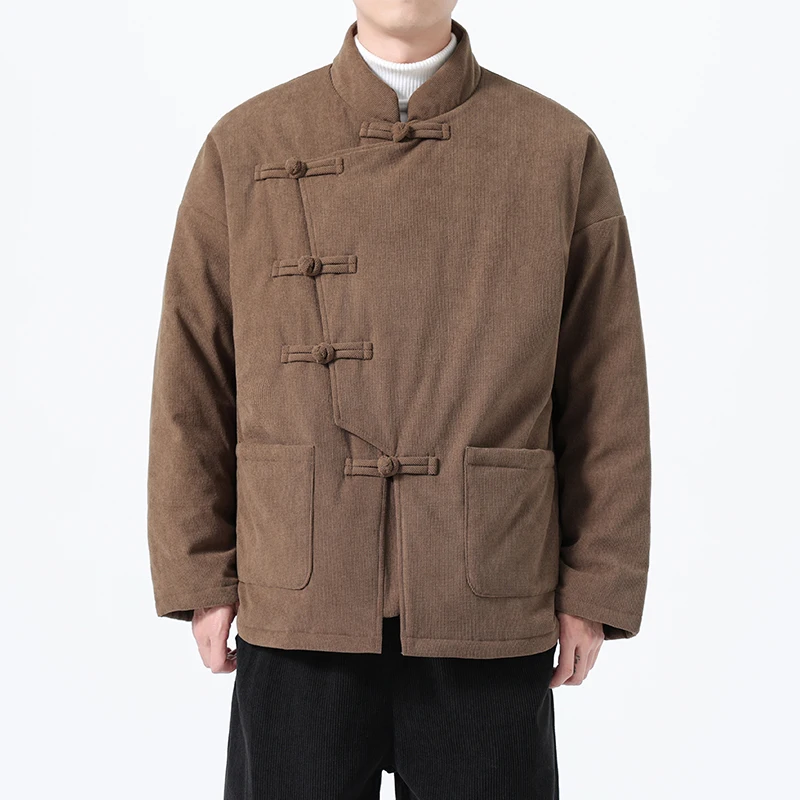 

2025 Autumn Chinese Style Parkas Men Thick Cotton Padded Jacket Men Warm Outerwear Tang Costume Hanfu Coat Tea Clothing