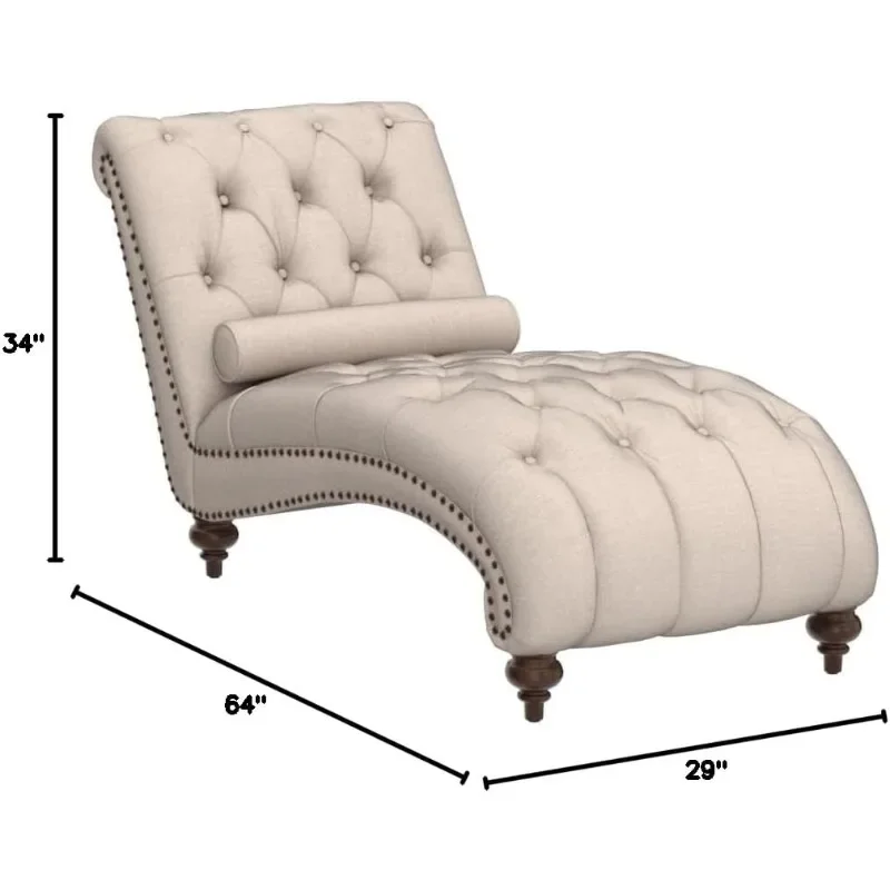 Deedee-Linho estofado Chaise Lounge Chair com Nailhead Trim para sala de estar e quarto, padrão, Snow Beige