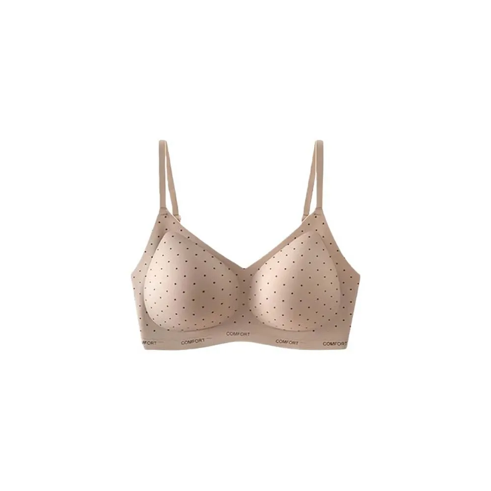 

Traceless Leopard Print Wireless Bra Retro Leopard Polka Dot Brown Deep V Bra Brassiere for Women Anti-sagging Bow Grid Pattern