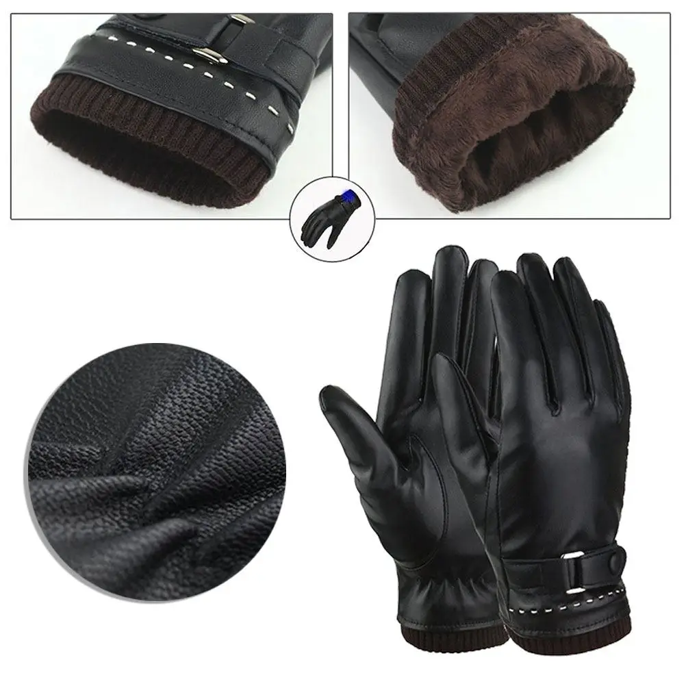 

Black PU Touchscreen Gloves Women Winter Warm Windproof Waterproof Driving Outdoor Gloves All Fingers Compatible