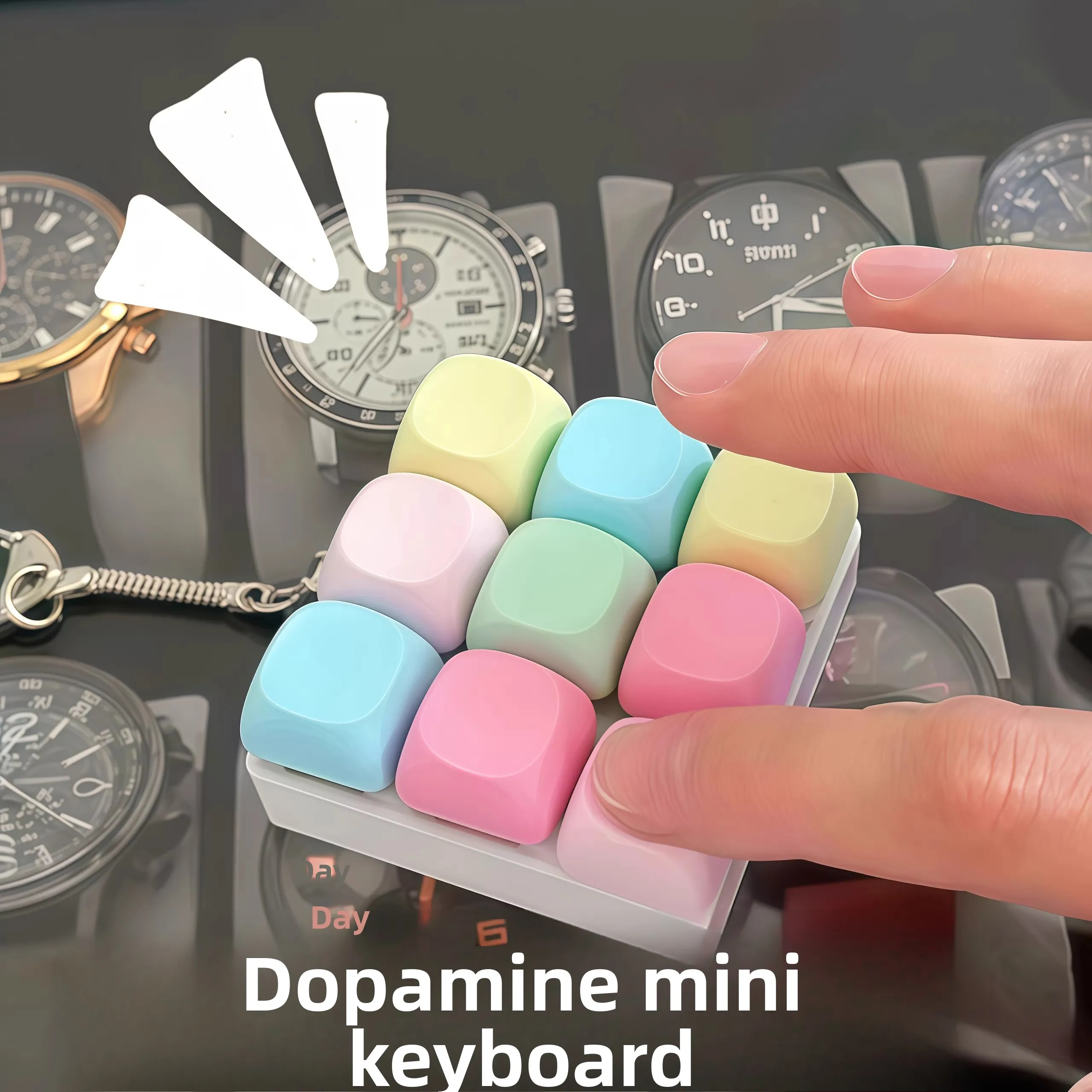 Macaron Mechanical Switch Fidget Keyboard Keychain LED Light Clicker Button Stress Relief Pocket Sensory Decompression Toy