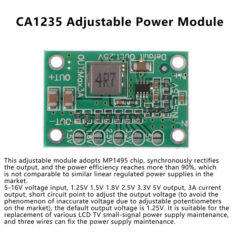 1Pc CA1235 Adjustable Power Module CA-1235 Buck Power Module 1.25V 1.5 1.8 2.5 3.3 5V Output 5-16V Input Step-Down Power Supply