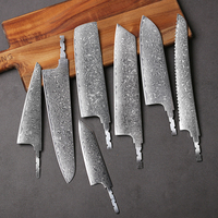 TURWHO 1-7PCS Japanese Hand Forged Chef Knives Blank Blade DIY Damascus Steel Kitchen Knife Set DIY Making Handmade Knife Blade