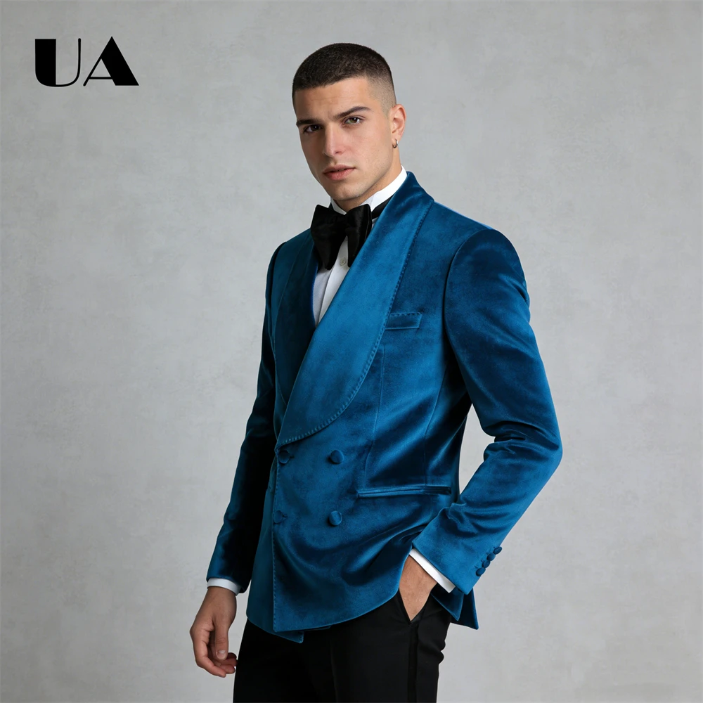 

ULBYANRY Double Vent Flannel Suit Jacket XXS-7XL Men's Formal Evening Dresswear, Double Breasted Customized Colors Blazer