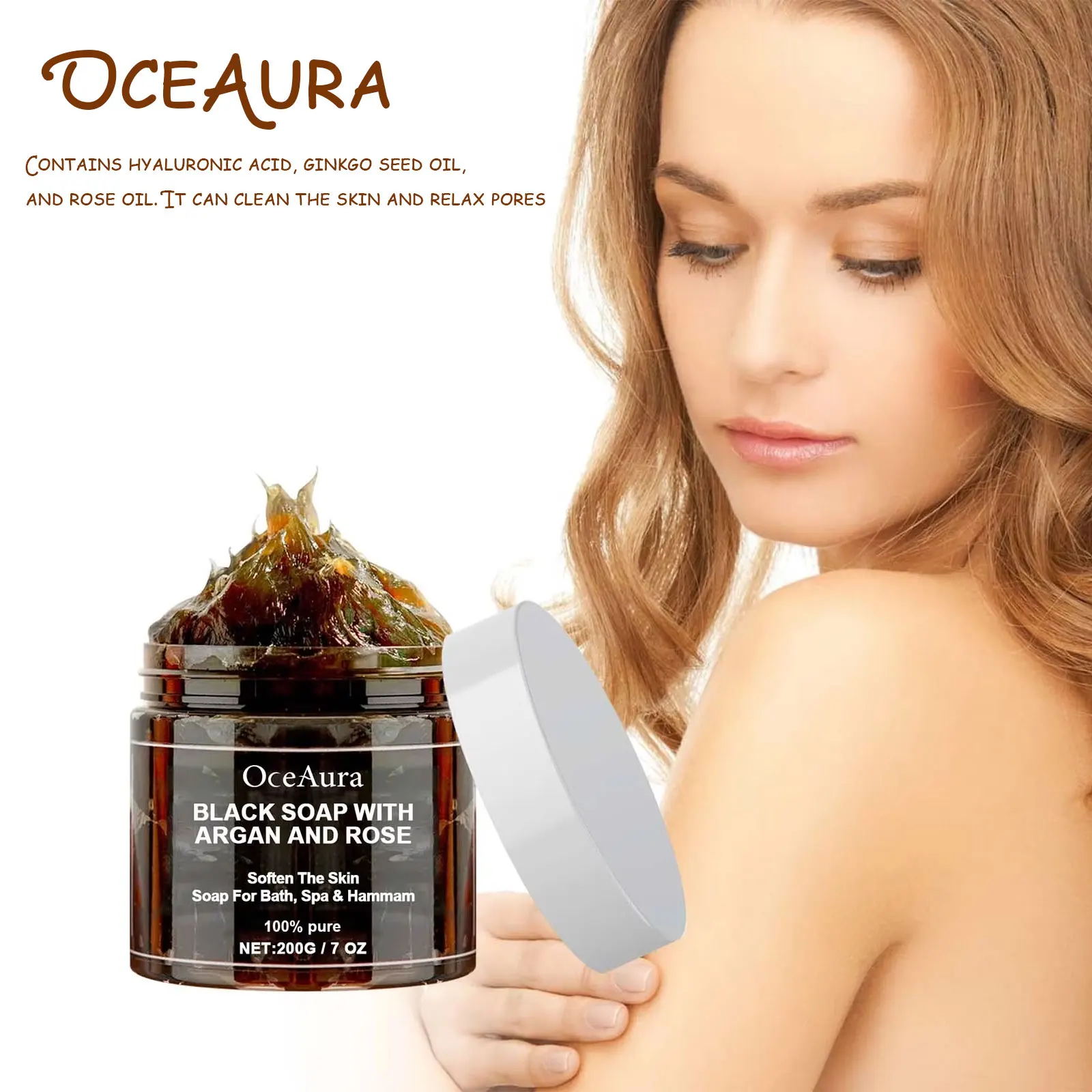 OCEAURA 200g Black Soap With Argan And Rose Lack Beldi Soap Ideal For Dead Skin Remover Body Scrub Purifying Deep Cleansing