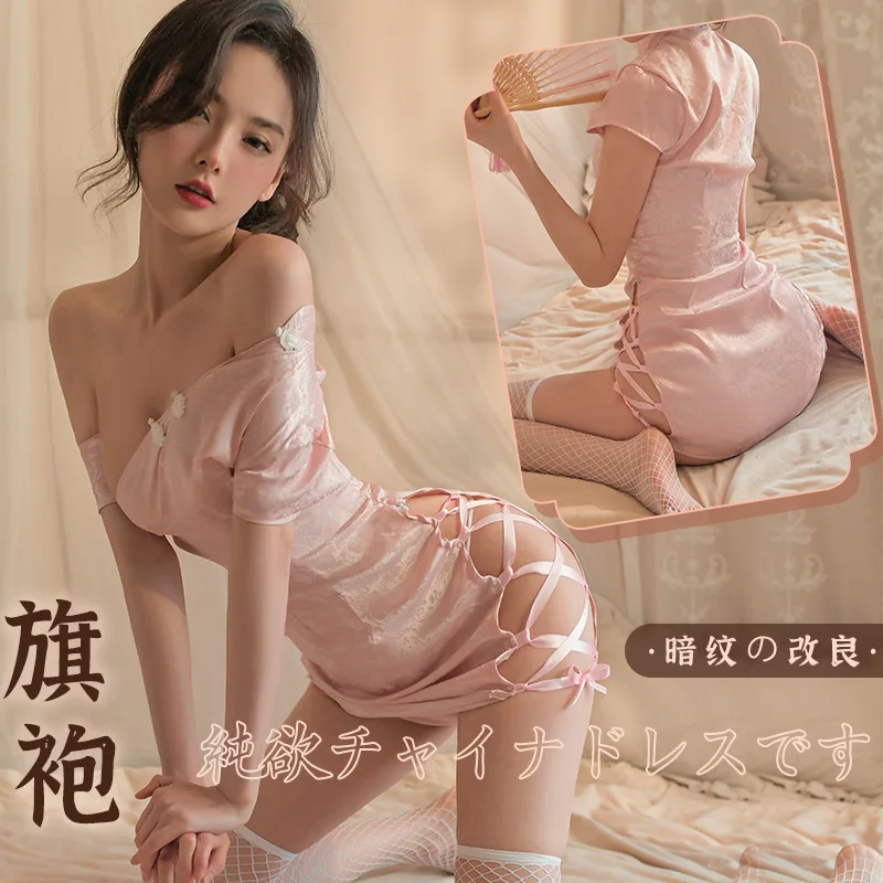 Sexy Retro Cheongsam vestito dall'anca nuda spacco alto stile cinese Lingerie Sexy Qipao abiti erotici trasparenti Costume Cosplay