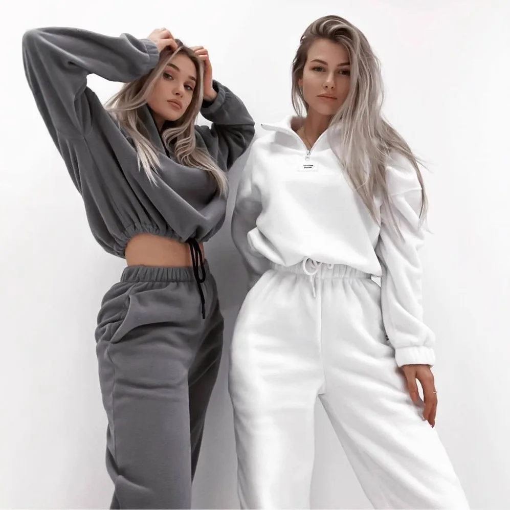

Women's Stand up Collar Sweatirt And Long Pants Two-Piece Set Faionable Comfortable Autumn Wear Nine-Foot Pants Long Sves