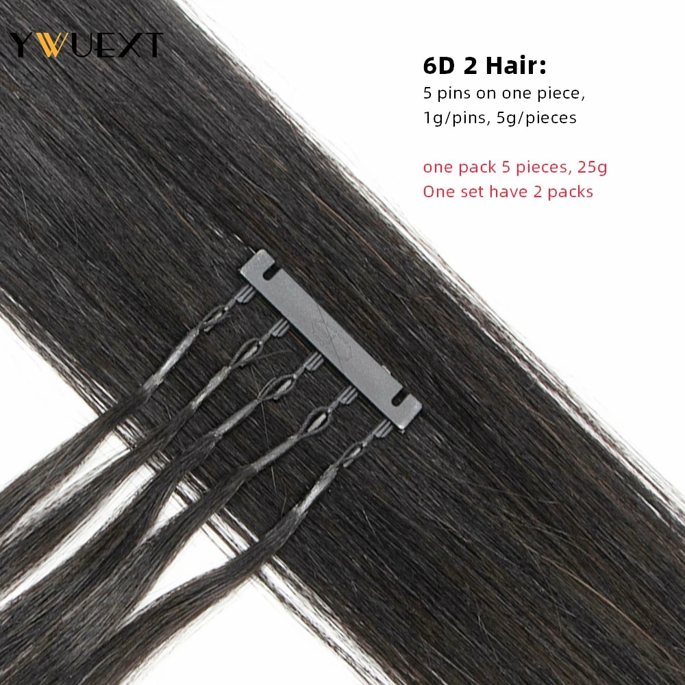 YWUEXT Black 6D-2 Hair Extension 5pins/pc 16-24 inches Nautral Staight Micro Beads Human Hair For Salon 50g