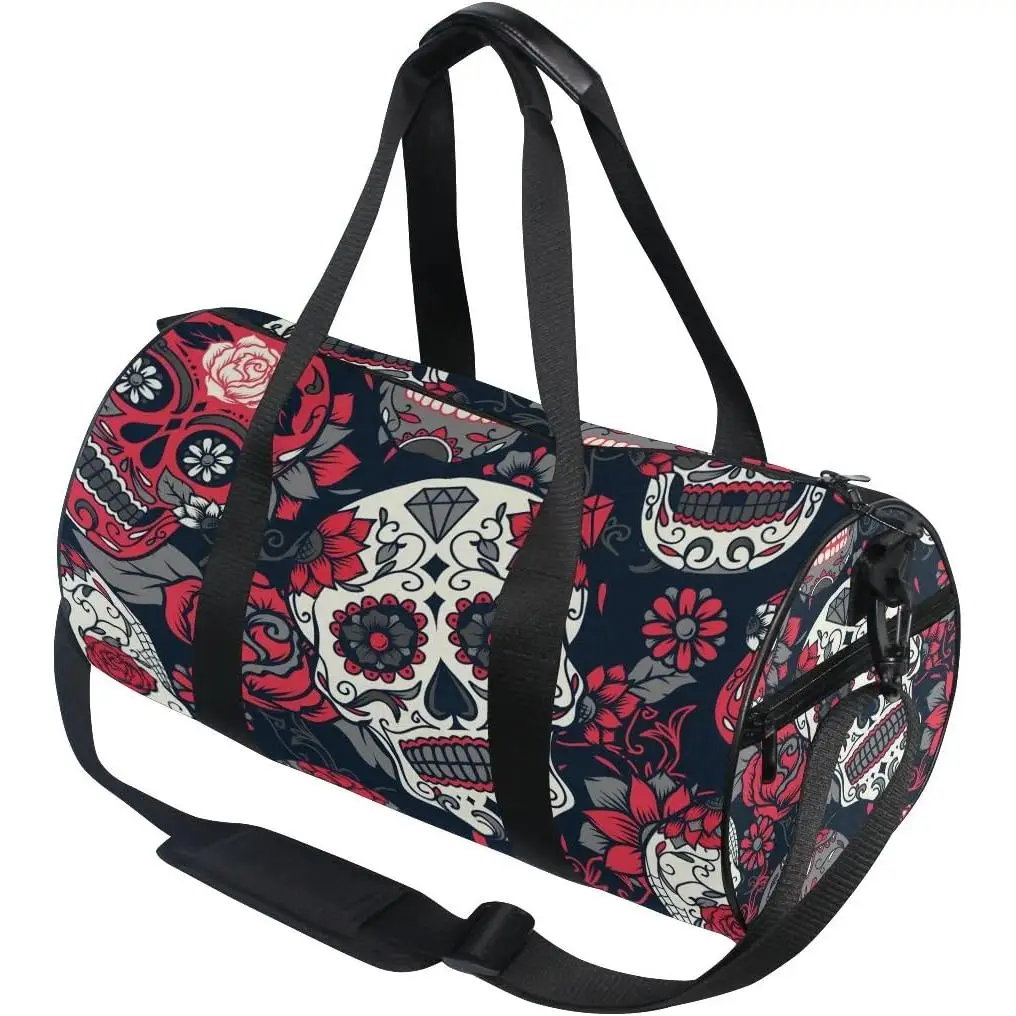 

Сумка-дафл с цветочным узором Sugar Skull, большая вместительная дорожная сумка для спортзала, регулируемый ремень для мужчин и женщин