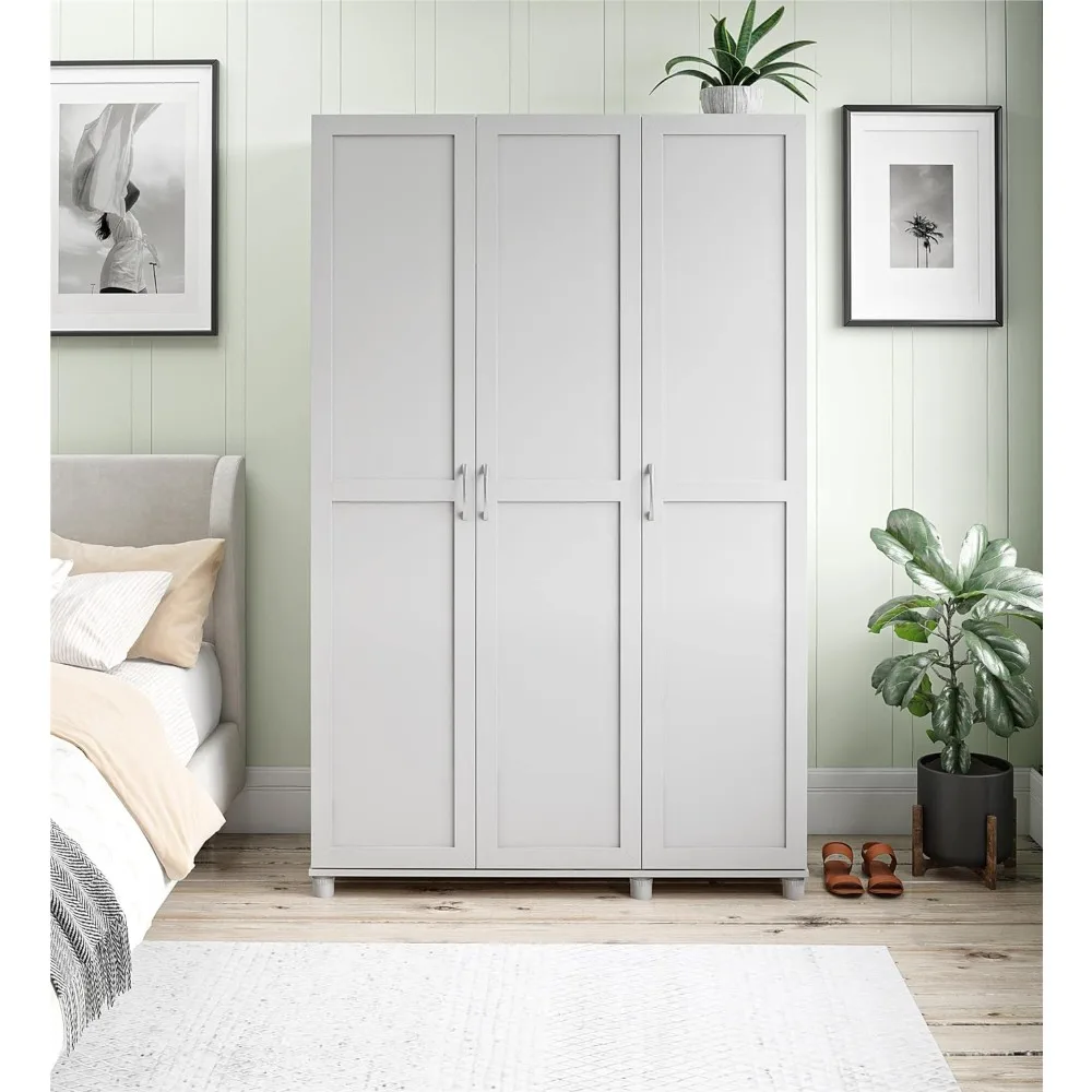 

Basin Shelf 3 Door Wardrobe with 5 Large Space Dividers, Large Space Storage Wardrobe, Freestanding Hanging Bedroom Wardrobes