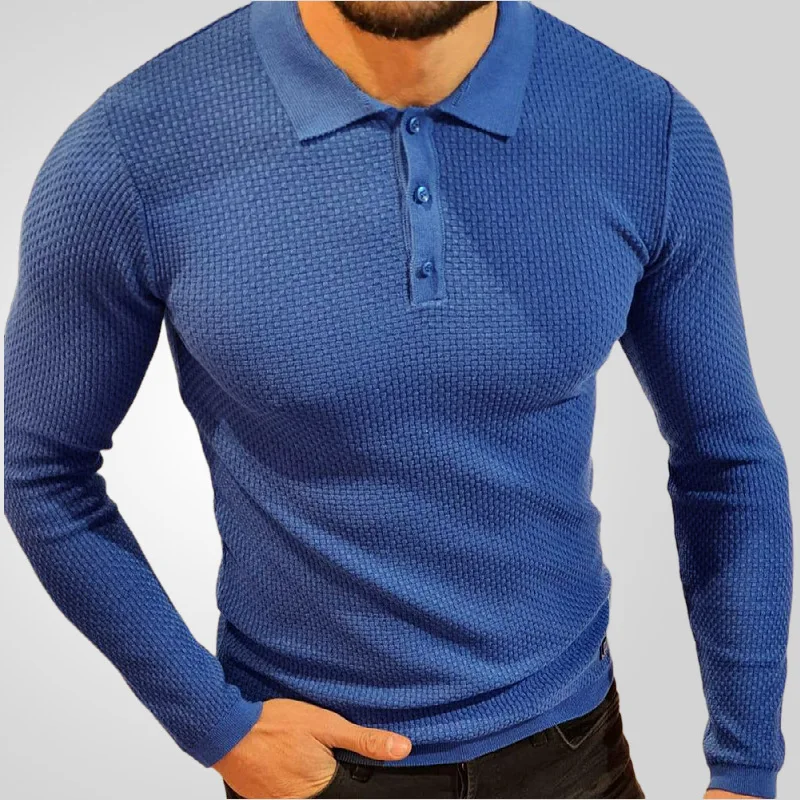 2026 Spring New Fashion Men's Solid Color Casual Trendy Long Sleeve Turn-down Collar Slim Knitted Polo Shirts Male Clothes Tops