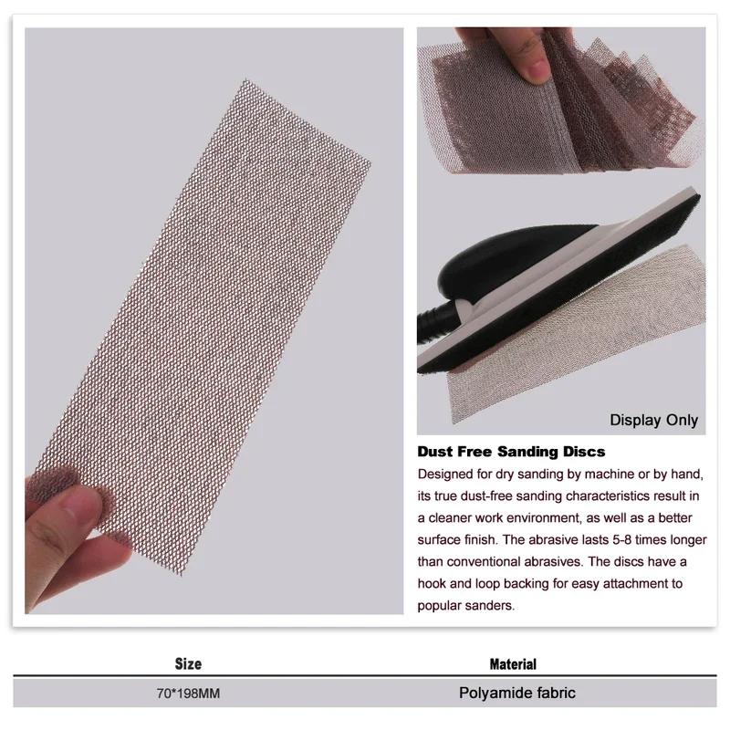 198*70MM Sandpaper Net Mesh Sanding Discs Hook and Loop Dust Free Anti-blocking 80-600 Grit For Wood Dry Sanding Polishing
