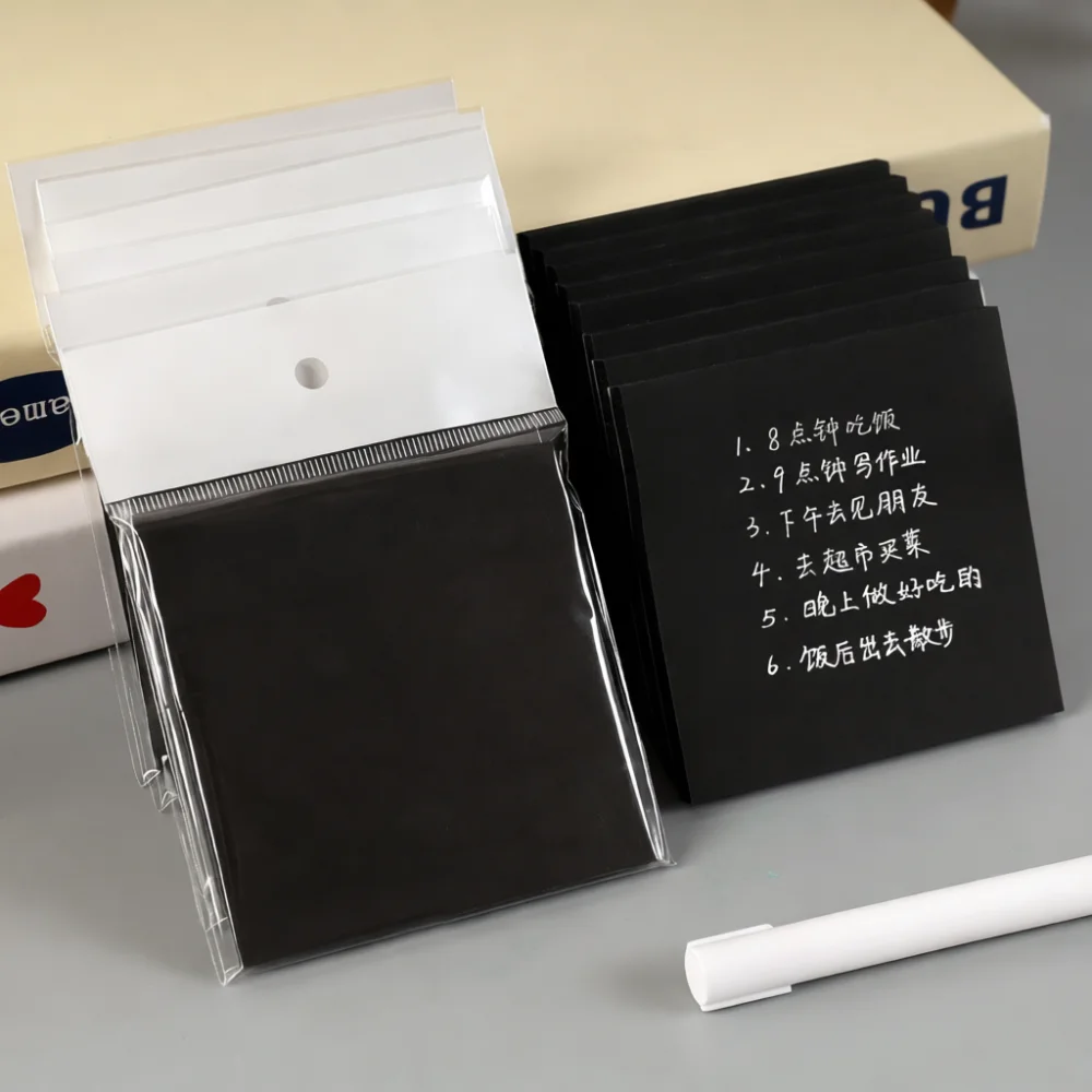 Minimalist Black Adhesive Memo Pads Student Stationery Supplies Thick Paper Sticky Notes Office Message Reminder Labels Tool