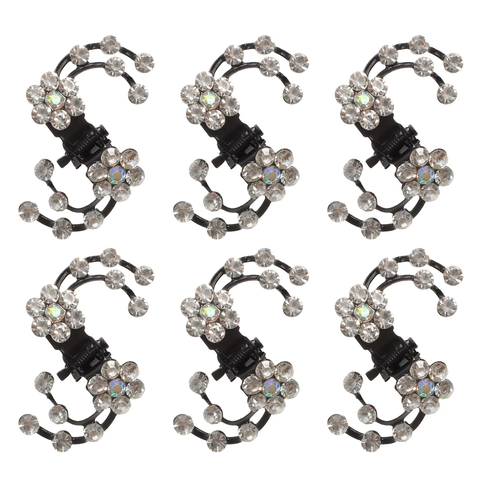 6pcs Plum Clip Rhinestone Flower Hair Clamps for Women – Elegant Lightweight Daily & Wedding Hair Accessories