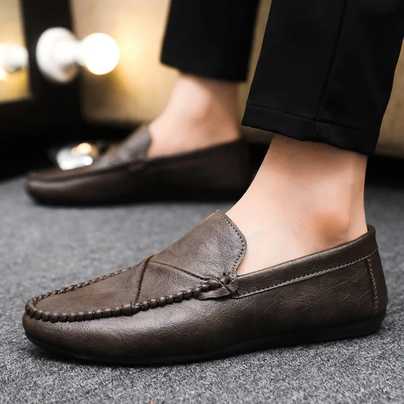 

Spring and Summer Social Casual Shoes Trendy Handmade Leather PU Flat Heels Comfortable Driving Sneakers Men's Shoes Large Size