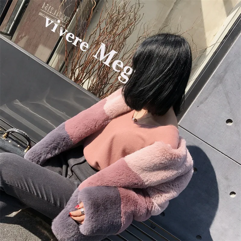 2023 New Fashion Autumn Winter Soft Imitation Rabbit Short Colored Fur Outwear Mujer Female Jacket Coat Vintage Fur Coat