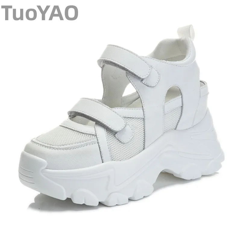 

8cm Platform Wedge Shoes Sandals for Women Sneakers Summer Shoes Hollow Cut Summer Sneakers Genuine Leather