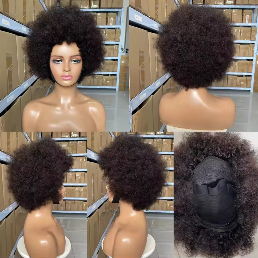 Afro Flauschige Lockige Echthaarperücken 70er Jahre Jerry Curl Perücke Eine Perücke Zwei Stile Kleberlose Perücke Flauschige Federnde Perücke Nass- und Trockenstyling – Detail 4