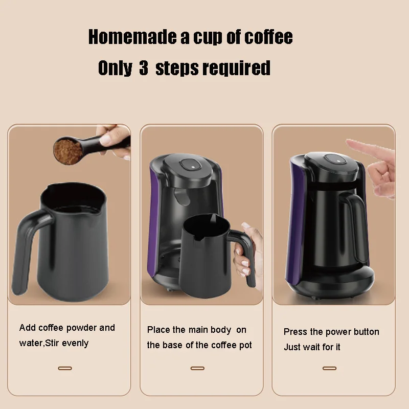 Turkish Mocha Electric Coffee Pot 450ml Double-Side Spout Fast Heating Single Button Control Milk Tea Coffee Maker Machine