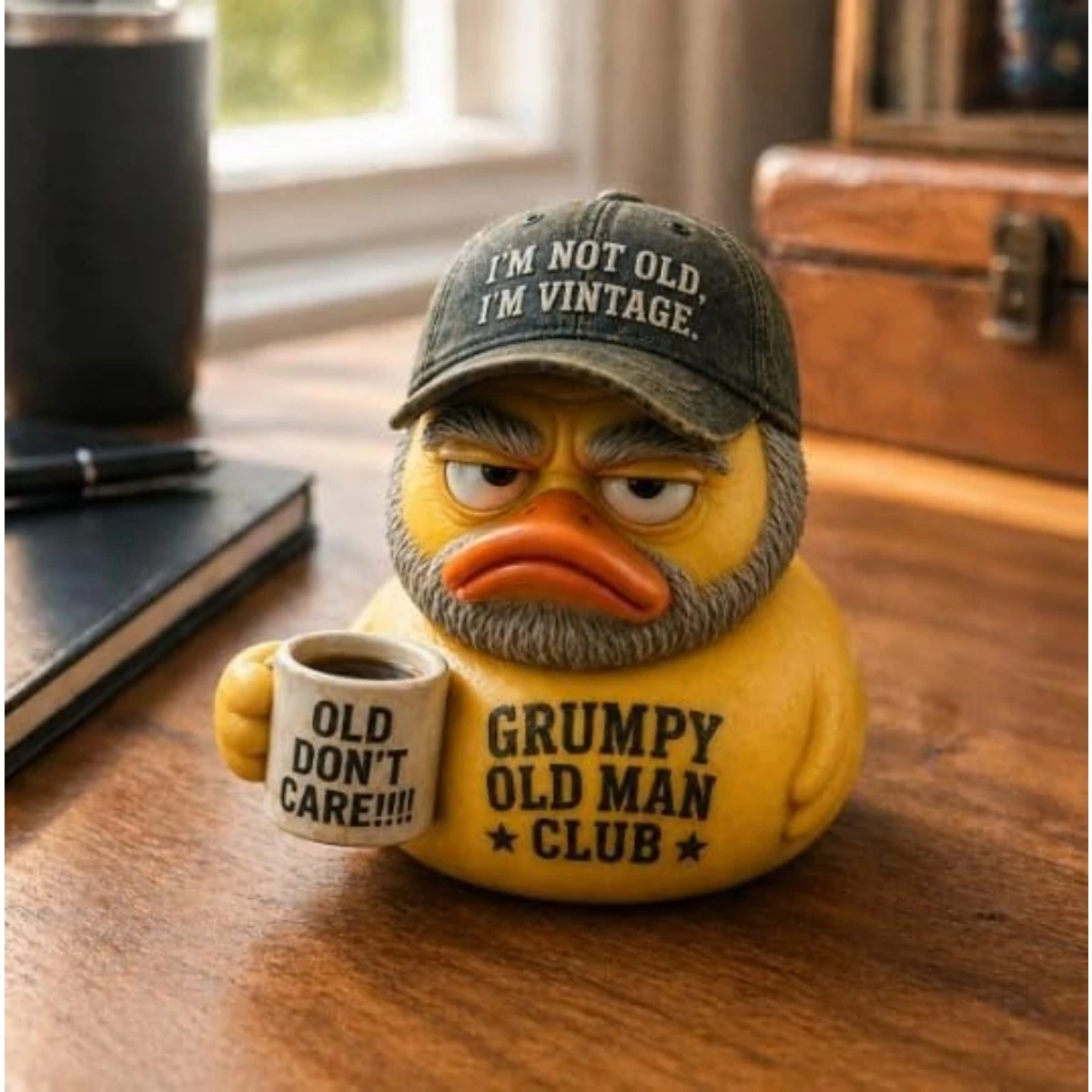 Elderly Club Duck, I'M Not Old, I'M Retro Humor Duck Figurine, the Elderly Don'T Care about Humor, Resin Duck Desktop Decoration, Office Shelf, Man's Den, Novelty Statue for Dad and Grandpa