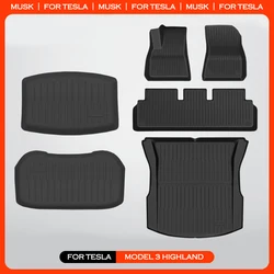 For Tesla Model 3 Highland 2024 Floor Mats TPE All Weather Front Rear Cargo Liner Mat Waterproof Anti-Slip Mats Accessories