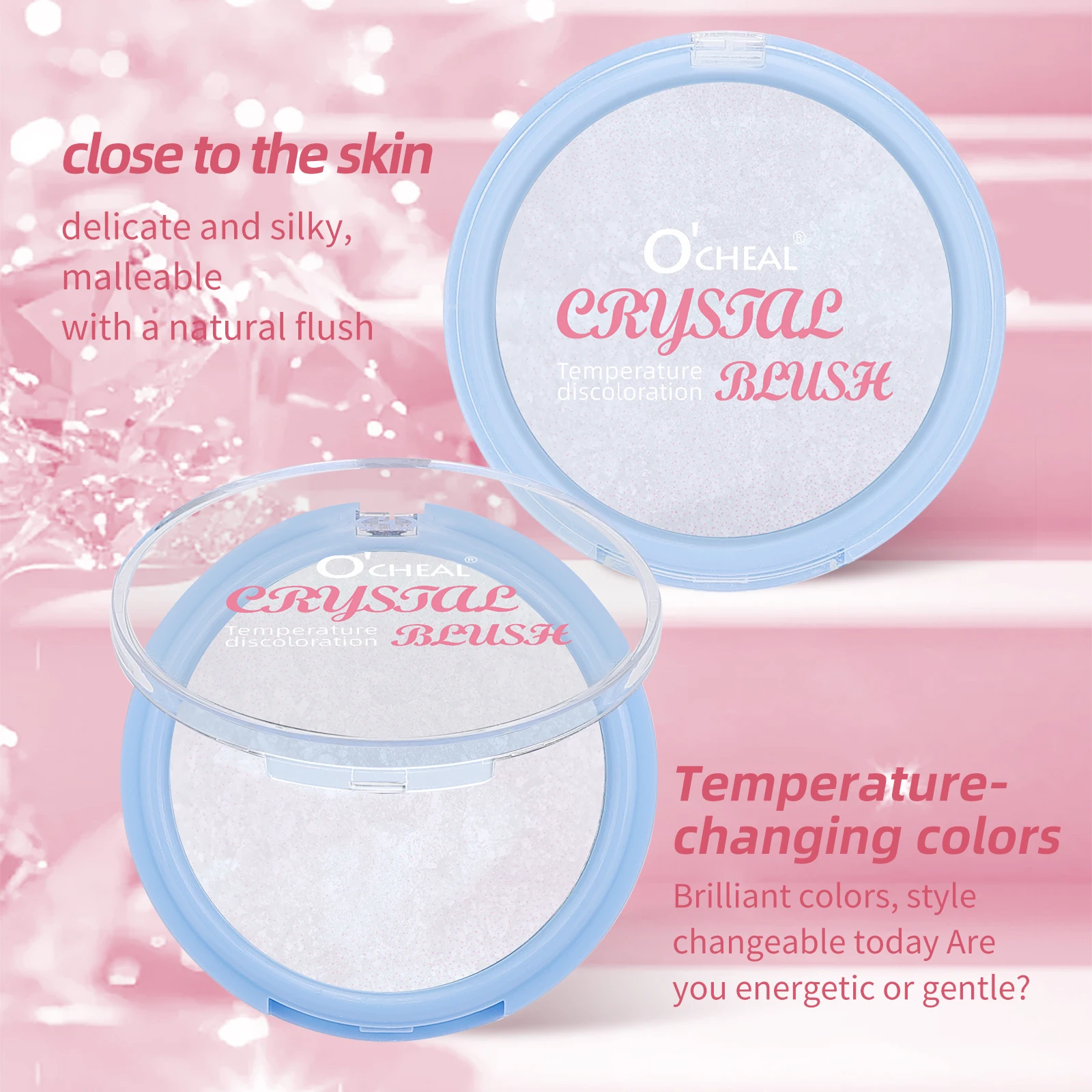 Ocheal Color Changing  Blush Clear Crystal Color Moisturizes Highlight Long Lasting Fine Shimmer Blush Cream Natural Nude Makeup