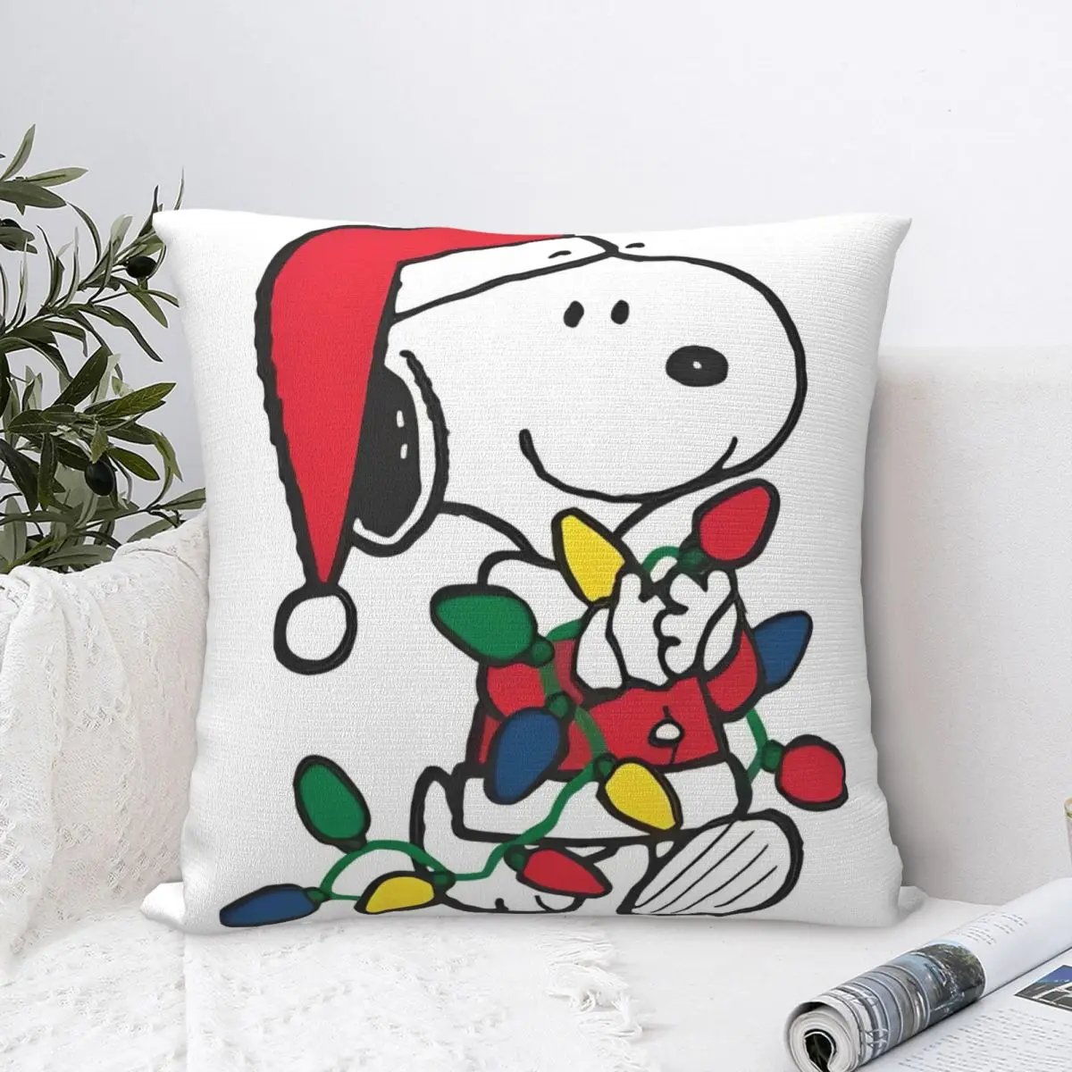 Peanuts Snoopy Gathers The Lights Double Sided Christmas Window Cling Pillow Cover Comic Cushion Cover Pillow Case Pillowcases