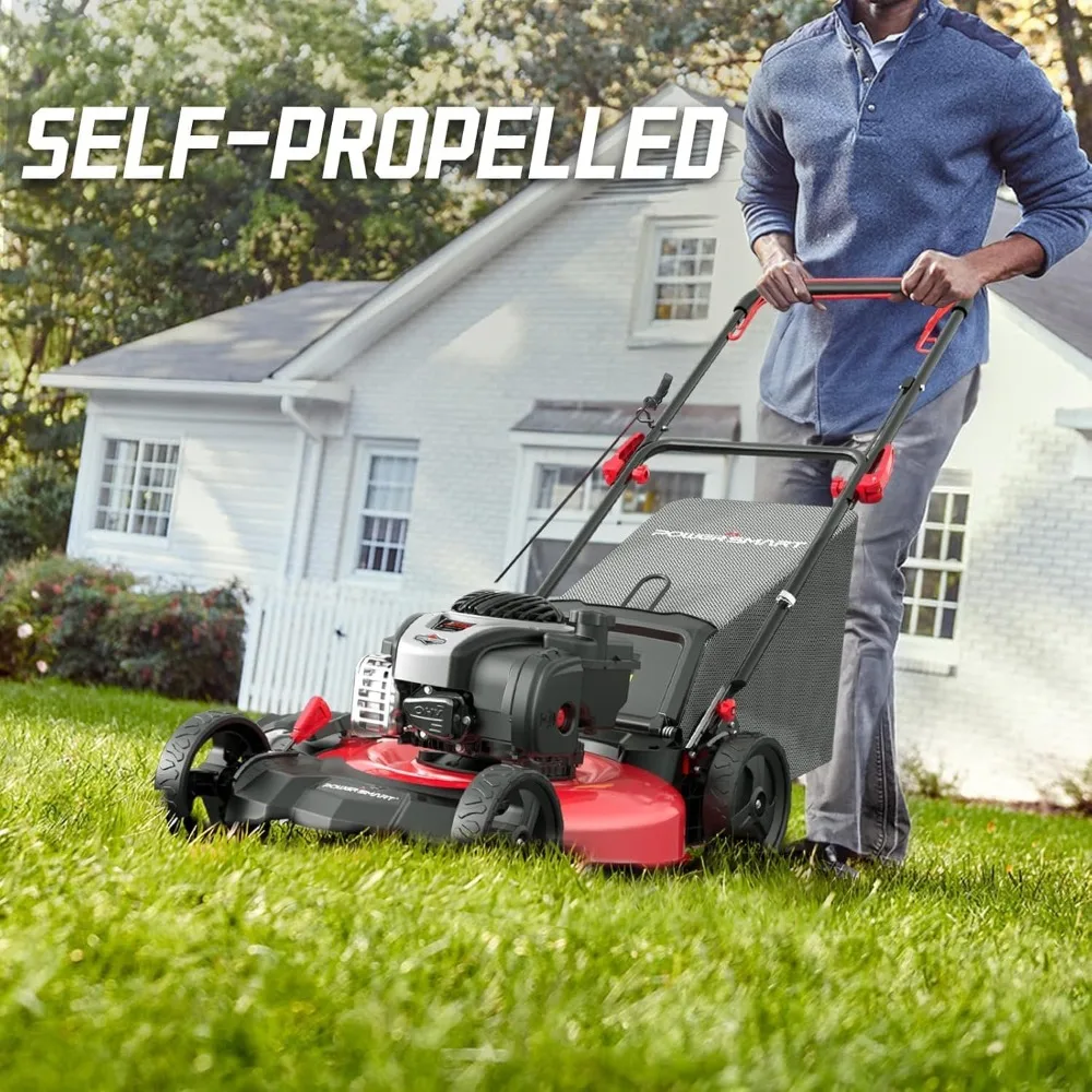 

140cc Self Propelled Lawn Mower, 6-Position Adjustable Cutting Height, 3-in-1 with Mulching. Side Discharge. Rear Bagging