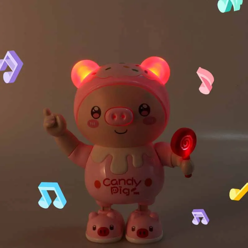 Dança elétrica e Swing Pig Toy com música leve, brinquedo interativo emissor de luz, animal bonito, engraçado, criativo, presentes do bebê