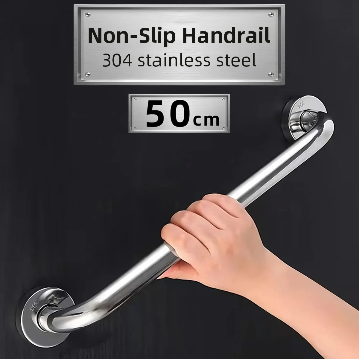

304 Stainless Steel Bathroom Grab Bar 50cm, Safety Handrail for Toilet Shower, DIY Self-Install, 2 Pieces per Set