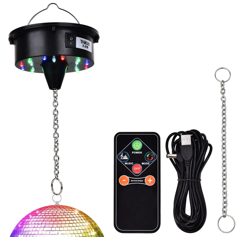 AT51-Disco Ball Motor Lights With Remote,3-15RPM Adjustable Spinner 18Leds For 8 10 12 16 20 24 Inch Duty Mirror Ball Motor