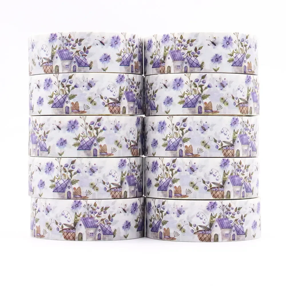 NEW 1PC 15mm x 10m Purple Lavender Colourful Tape Masking Adhesive Washi Tapes office supplies scrapbooking stationary tapes