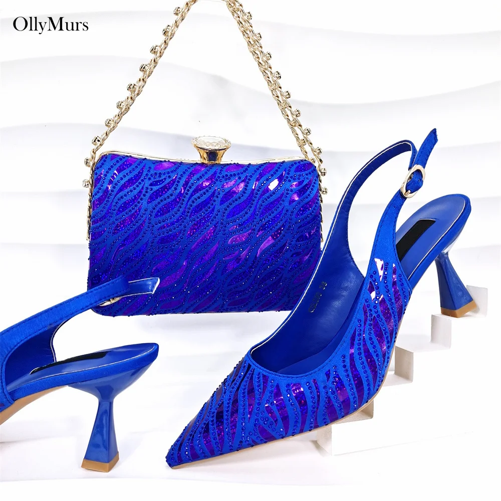 

2024 Italian Desgin Rhinestone Elegant Shoes And Bag Set African Style Woman High Heels Shoes And Bag Set For Woman Dress