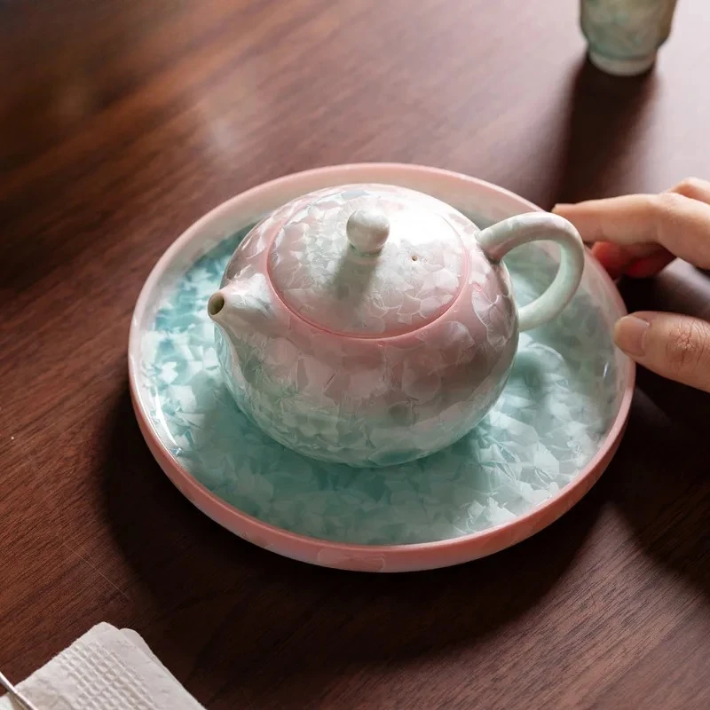 200ml Crystal Glaze Cyan Pink Xishi Teapot Luxury Tea Infuser Pot Tea Maker Kettle With Strainer Flower Tea Drinkware Decoration view 3