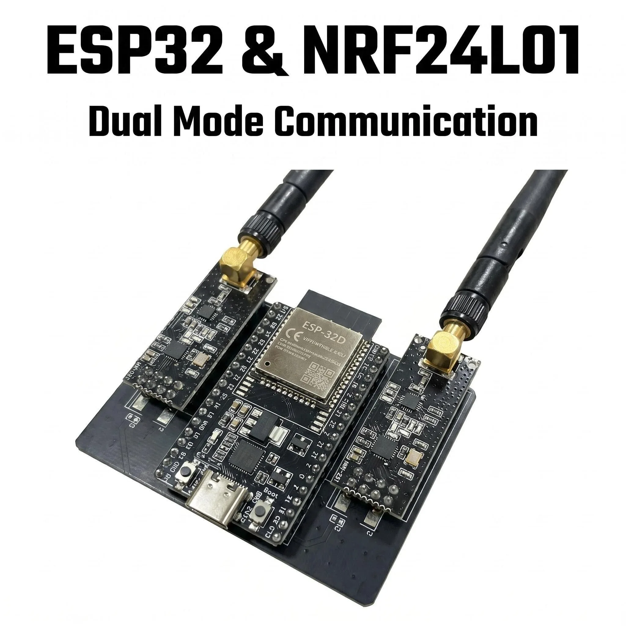 

ESP32 DevKitC Development Board with NRF24L01 E01C-2G4M27D Wireless Module WiFi Bluetooth Anti-Interference Stable Signal for Io