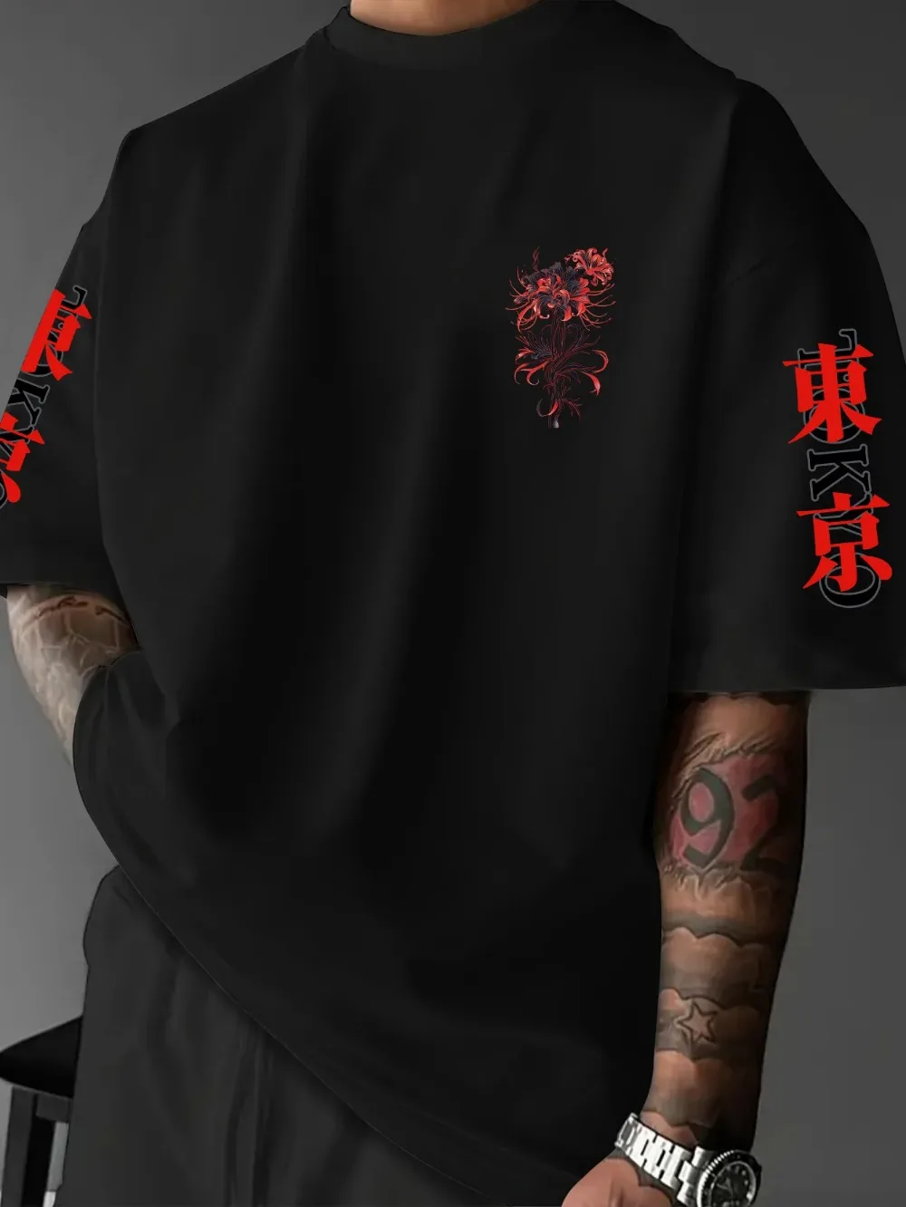Men's Gothic Japanese Spider Lily Pattern 3D Print Breatha Quick-dry Tshirt Harajuku Outdoor Street Fashion Parentchild Clothing