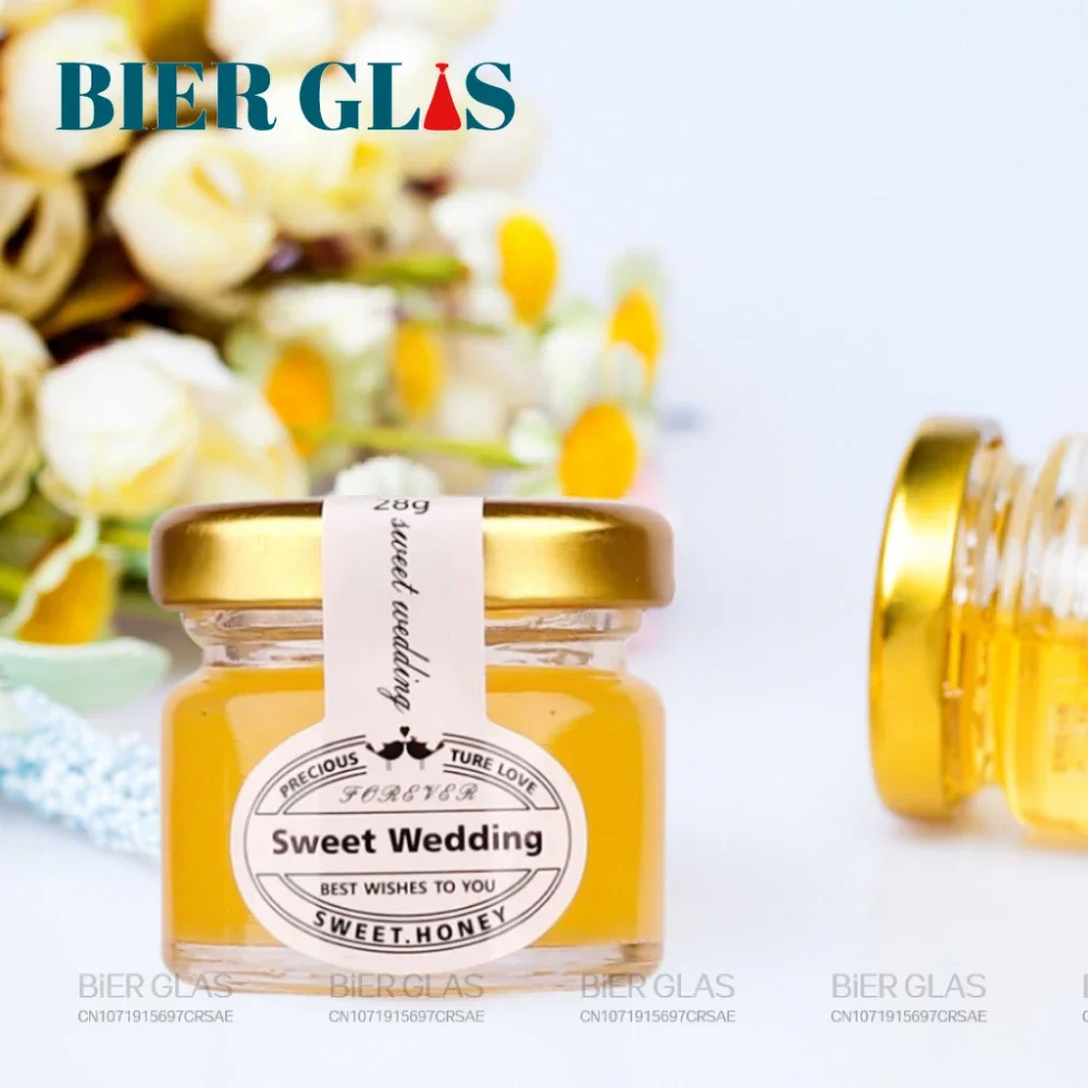 1oz Personalized Guest Gift Honey Jar for Bulk Mini Glass Pot with Wedding Stickers or Small Bottle with Lid Wholesale Lots