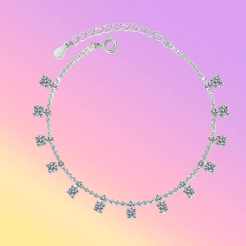 

Full Diamond Tennis Bracelet 1.3/3.9ct D Color Moissanite Tassel Bracelet for Women Platinum PT950 Chain Brilliant GRA Certified