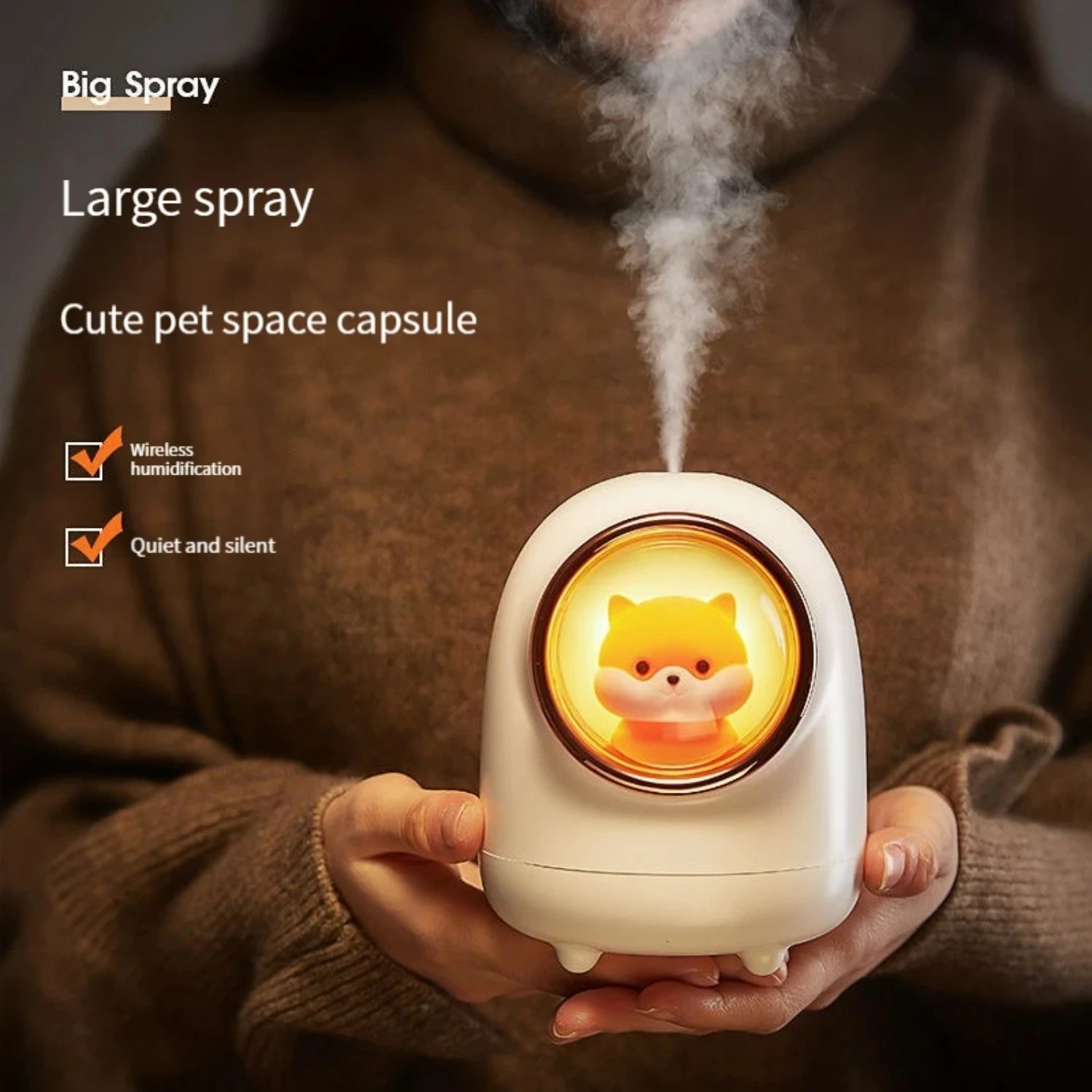 Uroczy nawilżacz Mini Space Module Squirrel - ładowanie przez USB, duży spray wodny do uzupełniania, idealny uczeń i biuro w nocy