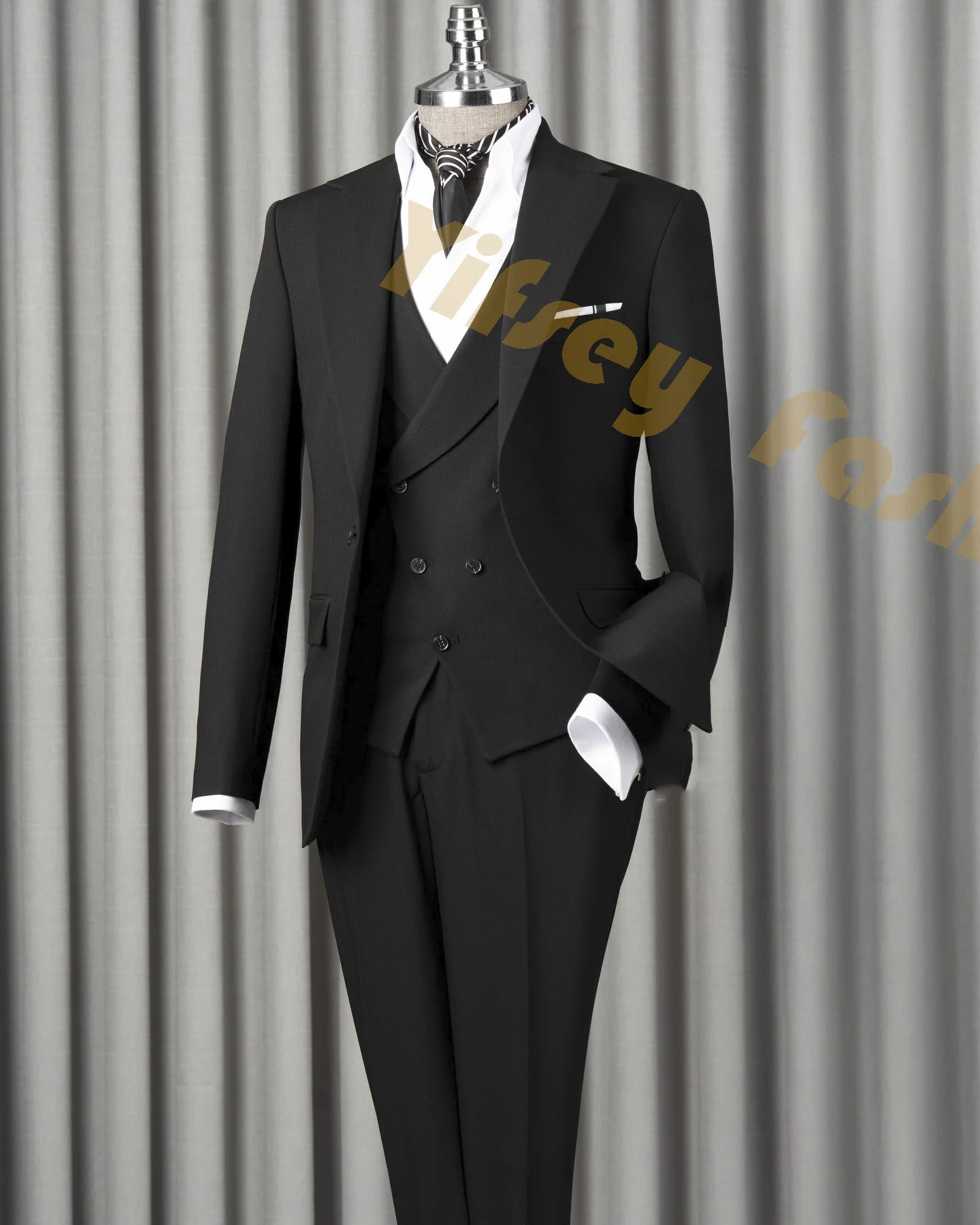 

Black Full Men Suit Set Wedding Groom Custom Made Luxury Brands Male Jacket Vest Pants Slim Fit Prom Blazer Trousers Outfit 3pcs